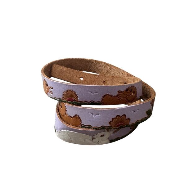 Vintage Diane Weiss NYC Hand Tooled & Painted Leather Farmscape Belt